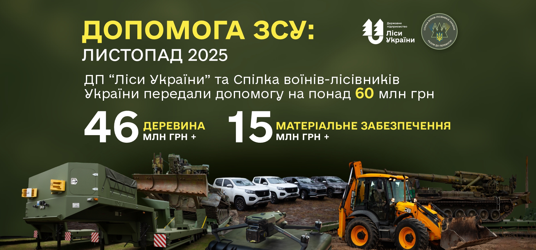 За листопад ДП “Ліси України” разом зі Спілкою воїнів-лісівників України передали допомоги військовим на понад 60 млн грн