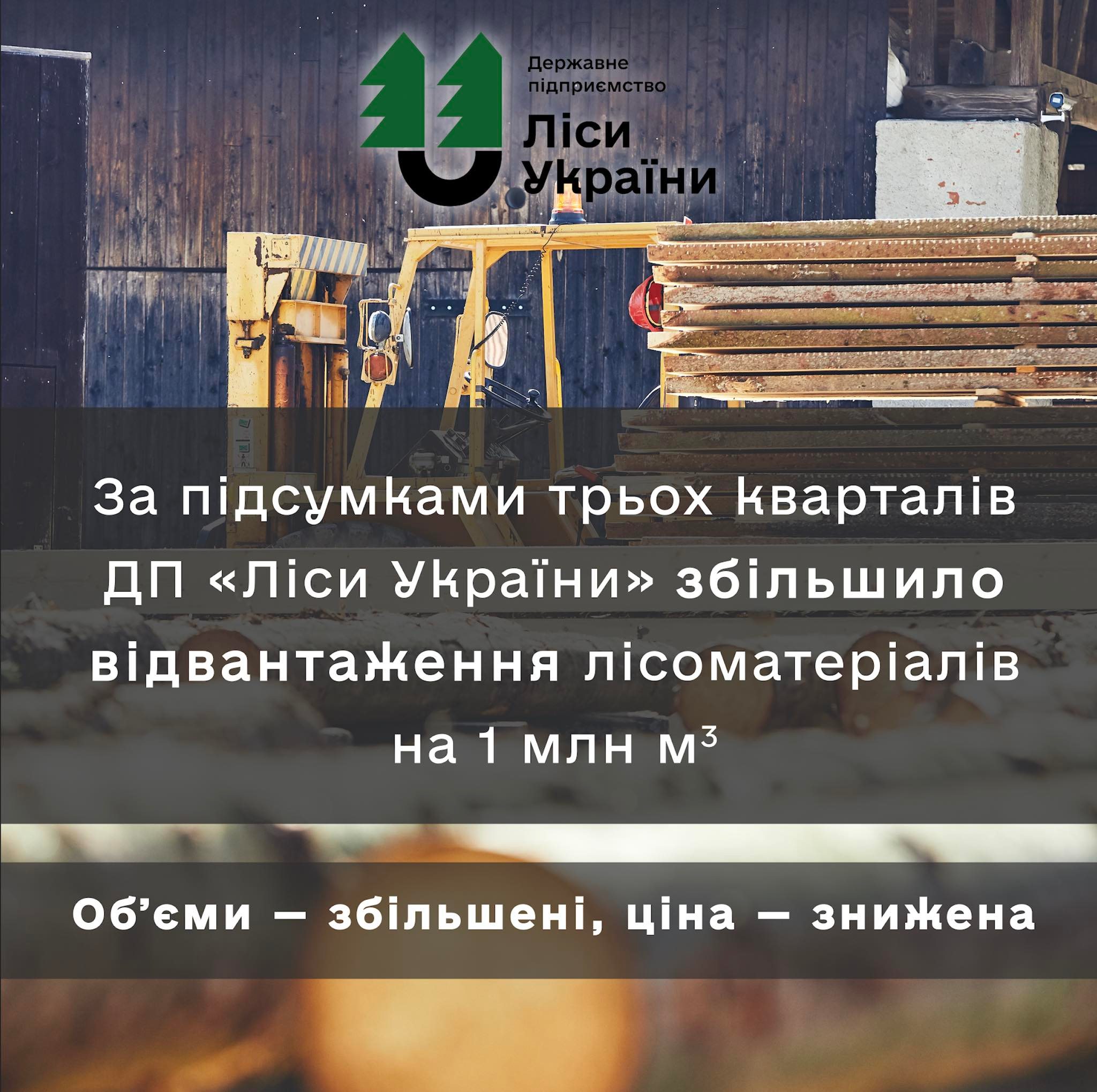 За підсумками трьох кварталів ДП “Ліси України” збільшило відвантаження лісоматеріалів на 1 млн кубометрів