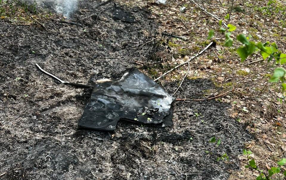Після падіння уламків ворожого дрона у Словечанському надлісництві ДП «Ліси України» на Житомирщині спалахнула лісова пожежа!
