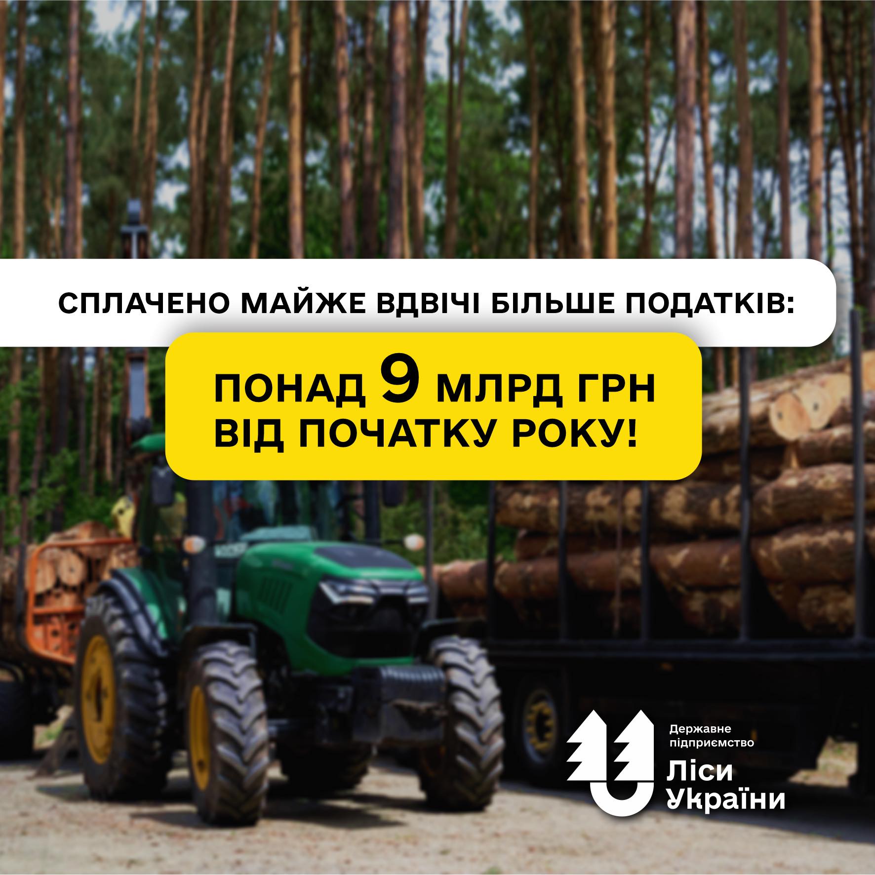 ДП «Ліси України» майже удвічі збільшило сплату податків: з початку року до бюджету спрямовано понад 9 млрд грн!